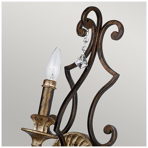 Applique Da Parete A 1 Candela Per Interni Bronzo Antico, E14 - Foto 5