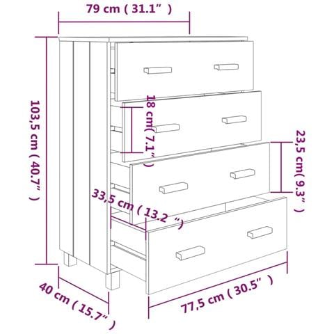 Credenza HAMAR Bianca 79x40x103,5 cm in Legno Massello di Pino - Foto 8