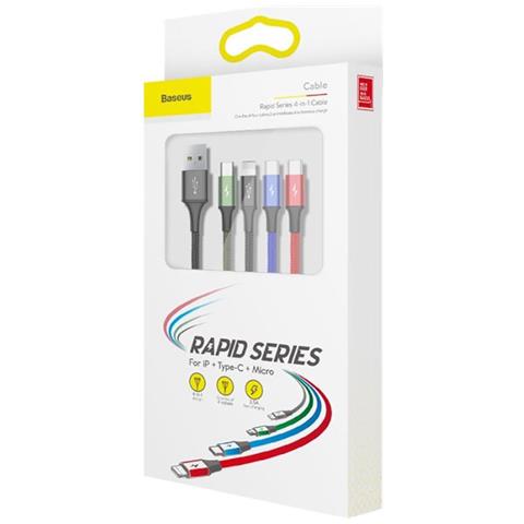 Cavo 4-in-1 Lightning/2 Usb-c/micro-usb A Usb-a A Ricarica Rapida 3,5a 1,2m, Nero - Foto 8