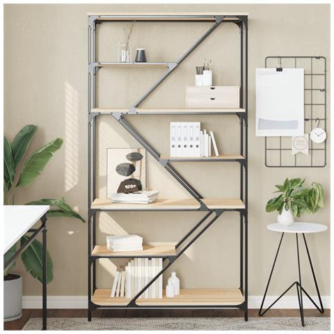 Libreria Rovere Sonoma 91x36x176 Cm Legno Multistrato E Acciaio - Foto 6