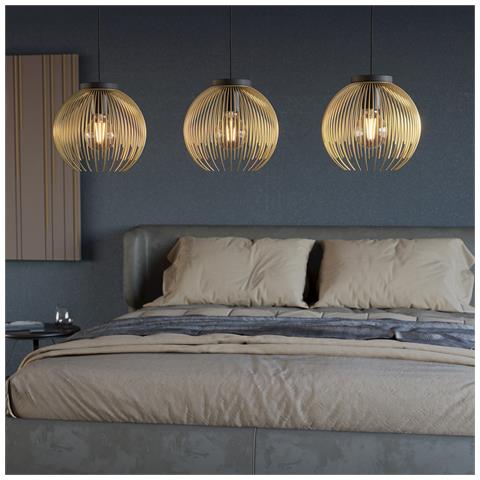 Lampadario Industrial Venezuela 3 Luci Acciaio Nero E Oro - Foto 1