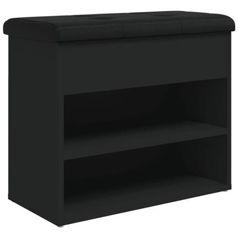 Panca Porta Scarpe Nera 62x32x50 Cm In Legno Multistrato - Foto 2