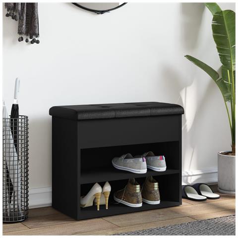 Panca Porta Scarpe Nera 62x32x50 Cm In Legno Multistrato - Foto 3