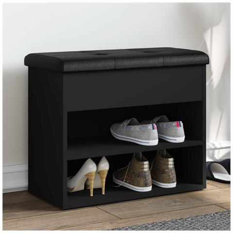 Panca Porta Scarpe Nera 62x32x50 Cm In Legno Multistrato - Foto 1