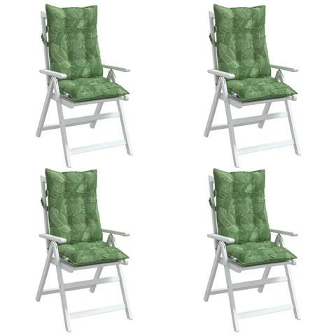 Cuscini Sedia Schienale Alto 4 Pz Motivo Foglie Tessuto Oxford - Foto 3