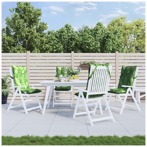 Cuscini Sedia Schienale Alto 4 Pz Motivo Foglie Tessuto Oxford - Foto 1