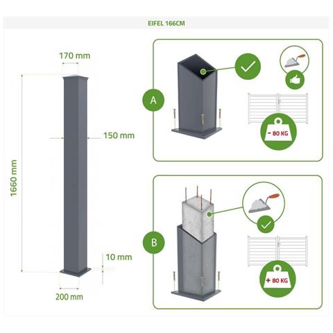 Cancello Battente 3x1,2m Giona + 2 Montanti Eifel H. 166cm Grigio - Foto 8