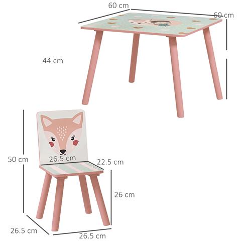 Set Tavolo E Sedie 3 Pezzi Per Bambini 3-8 Anni In Mdf E Legno Di Pino Con Disegni Di Animali, Rosa - Foto 6
