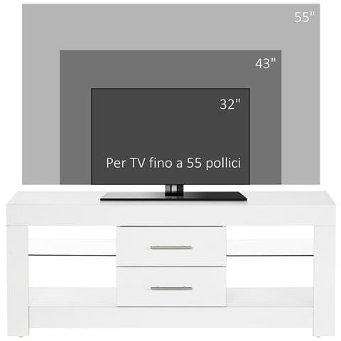 Mobile Porta Tv Da 55"" Con Luci Led A 12 Colori E Telecomando, Legno E Vetro 120x40x50cm, Bianco - Foto 6