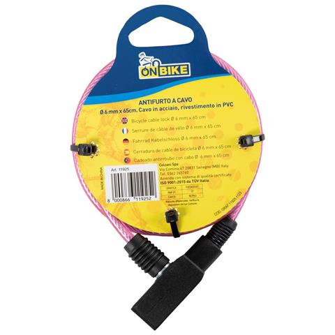 Antifurto A Cavo Per Bicicletta In Acciaio Rosa- Dimetro 6 Millimetri E Lunghezza 650 Millimetri - Foto 3