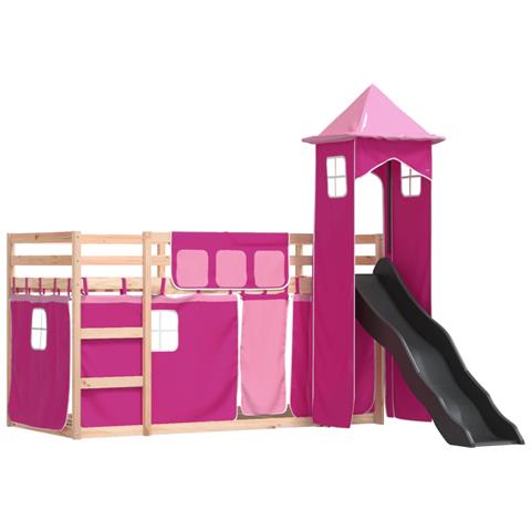 Letto A Castello Con Scivolo E Tende Rosa 90x190 Cm - Foto 3