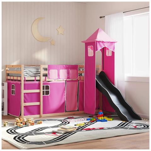Letto A Castello Con Scivolo E Tende Rosa 90x190 Cm - Foto 1