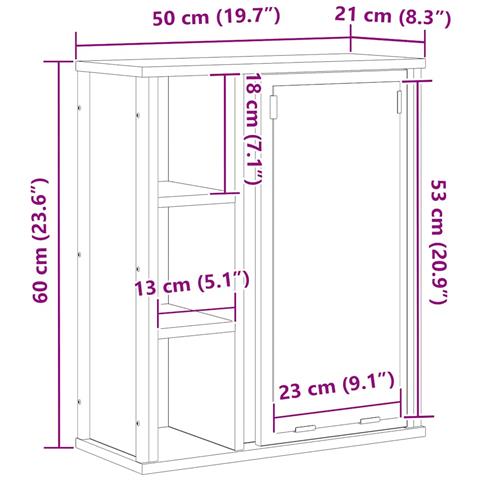 Pensile da Bagno con Specchio Rovere Marrone 50x21x60 cm - Foto 9