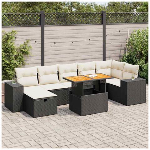 Set Divani Da Giardino 5 Pz Con Cuscini Nero Polyrattan Acacia - Foto 1