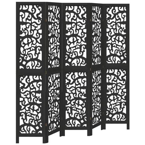 Divisorio Ambienti 5 Pannelli Nero Legno Massello Di Paulownia - Foto 2