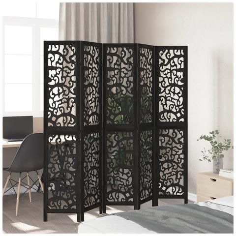 Divisorio Ambienti 5 Pannelli Nero Legno Massello Di Paulownia - Foto 3