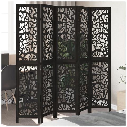 Divisorio Ambienti 5 Pannelli Nero Legno Massello Di Paulownia - Foto 1