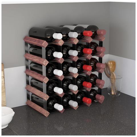 Portabottiglie Per 20 Bottiglie Legno Massello Di Pino Marrone - Foto 2