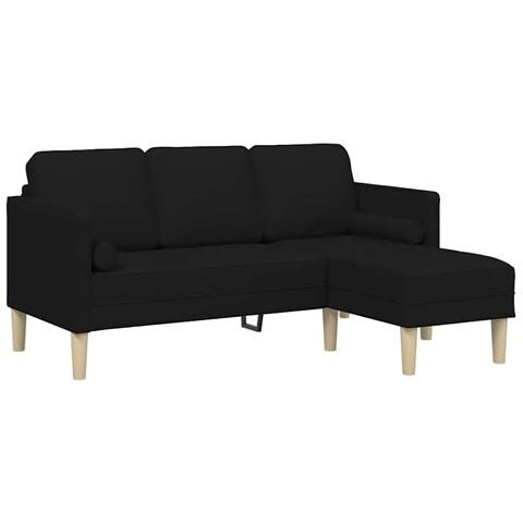 Divano L-Shaped a 3 Posti Nero 160 cm Tessuto - Foto 1