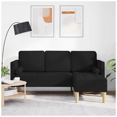 Divano L-Shaped a 3 Posti Nero 160 cm Tessuto - Foto 2