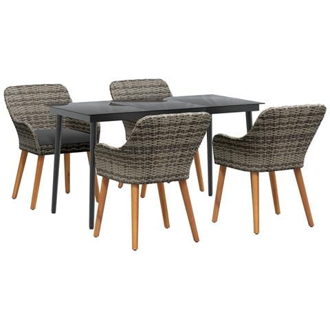 Set da pranzo giardino 5 pezzi grigio in rattan sintetico - Foto 1
