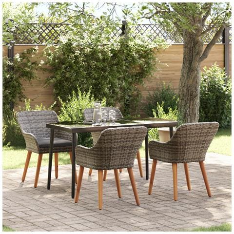 Set da pranzo giardino 5 pezzi grigio in rattan sintetico - Foto 2