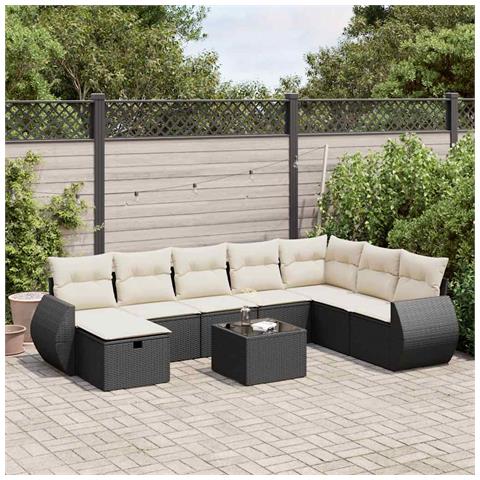 Set Divani da Giardino 9 pz con Cuscini Nero in Polyrattan - Foto 2