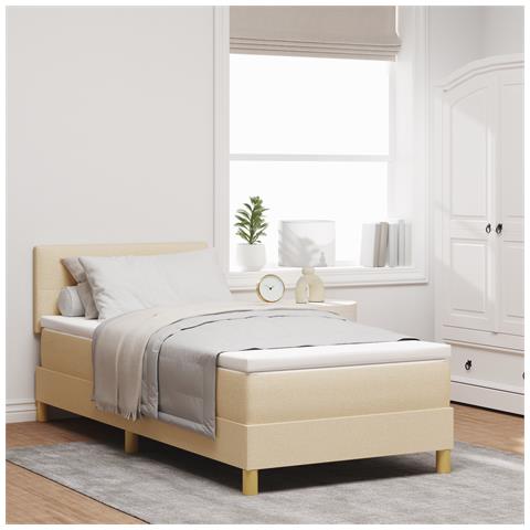 Letto con Rete A Molla con Materasso Panna 80x200 cm Tessuto - Foto 2