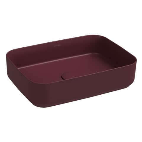 Lavabo Rettangolare Da Appoggio Senza Troppo Pieno In Ceramica Senza Foro Rubinetto - Bordeaux Opaco - Foto 1