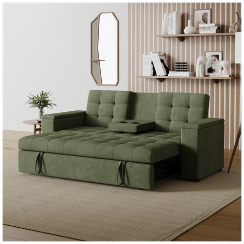 Noho Divano Letto A 3 Posti In Velluto A Coste Verde - Foto 1