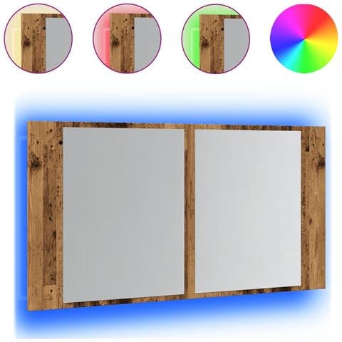 Mobile Specchio LED Legno Antico 90x12x45 cm Legno Multistrato - Foto 1