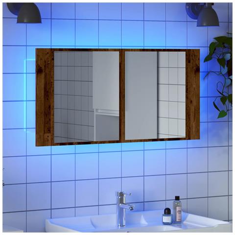 Mobile Specchio LED Legno Antico 90x12x45 cm Legno Multistrato - Foto 2
