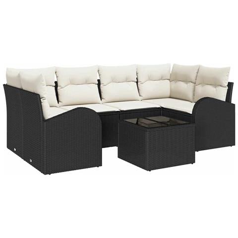 Set Divano da Giardino 7 pcs Nero e Crema 55 x 55 x 37 cm - Foto 1