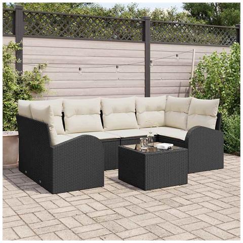 Set Divano da Giardino 7 pcs Nero e Crema 55 x 55 x 37 cm - Foto 2
