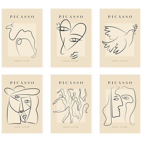 Set Di 6 Stampe Künstlerischen Illustrationen Von Pablo Picasso Frieden Sammlung Von Dekorationsgemälden Im Kunstgalerie Stil A3 Senza Cornice - Foto 1