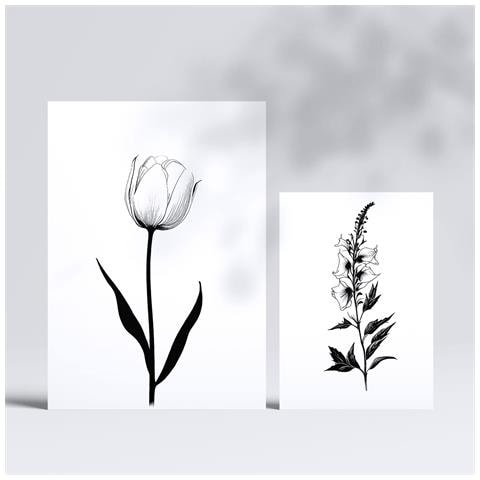 Set Di 6 Stampe Stampe Di Piccoli Fiori, Natura E Botanica Con Motivi Floreali In Un Classico Design D'interni In Bianco E Nero A3 & A4 Senza Cornice - Foto 2