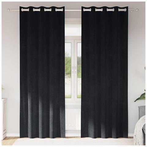Tende con tende 2 pcs Nero 140 x 245 cm Velluto - Foto 2