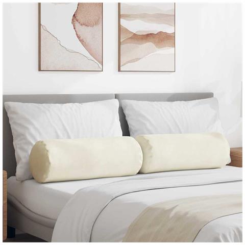Cuscini a rullo 2 pcs Crema Ø 25 x 70 cm Tessuto in Cords - Foto 2