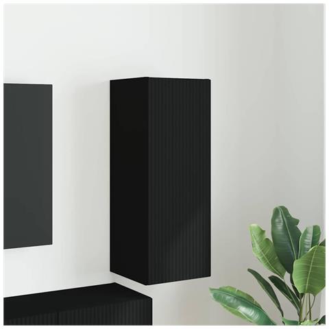 Mobile TV da parete Nero 30 x 31 x 80 cm Legno multistrato - Foto 2