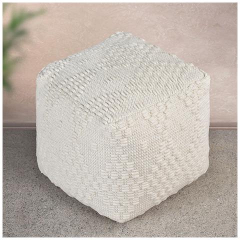 Valzer - Pouf In Lana Avorio Con Decoro 40 X 40 - Foto 1