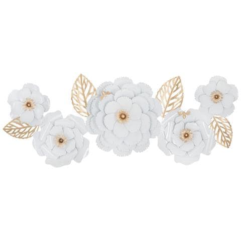 Decorazione In Metallo 3d Fiori 2-bianco-metallo-158x9x60 Cm - Foto 1