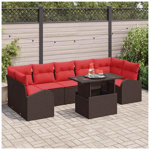 Set Divano da Giardino 8 pcs Marrone Rattan in Polipropilene - Foto 2