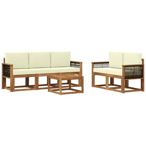 Set di divani da esterno con cuscino 6 pcs Naturale e Crema - Foto 1