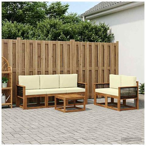 Set di divani da esterno con cuscino 6 pcs Naturale e Crema - Foto 2