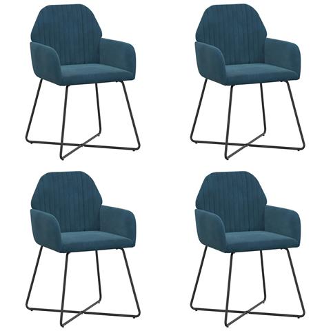 Sedie da pranzo 4 pcs Velluto (V) Blu 55 x 50 x 84 cm - Foto 1