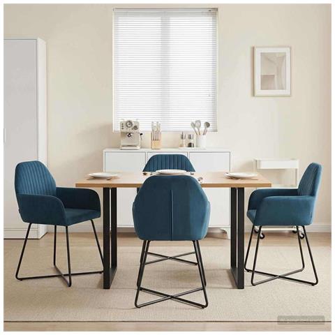 Sedie da pranzo 4 pcs Velluto (V) Blu 55 x 50 x 84 cm - Foto 2