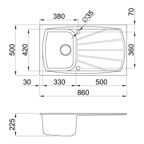 Zen-Living 400 Lavello da Incasso 1 Vasca con Gocciolatoio Dimensioni 86 x 50 cm Colore Bianco Titano - Foto 2