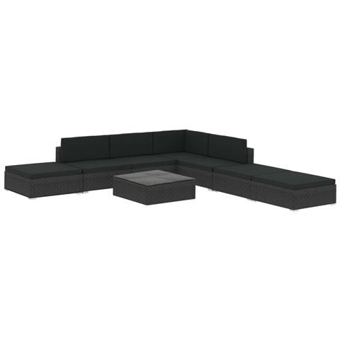 Set Divani da Giardino 8 pz con Cuscini in Polyrattan Nero - Foto 1