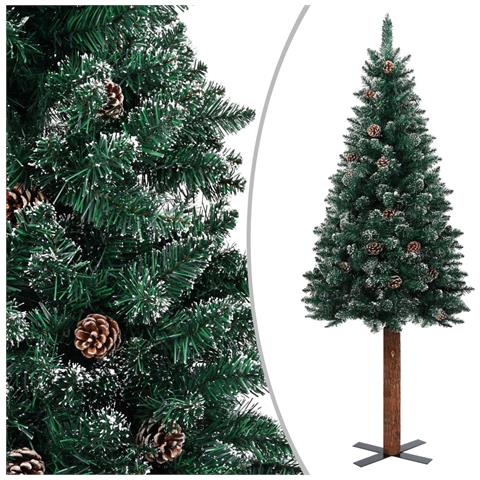 Albero di Natale Sottile con Legno Vero e Neve Verde 150 cm - Foto 1