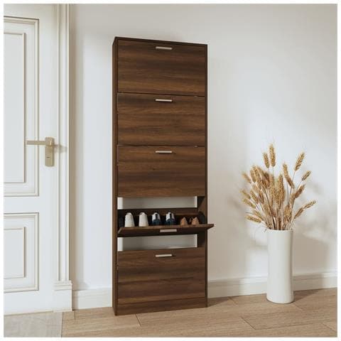Scarpiera Rovere Marrone 59x17x169 Cm In Legno Multistrato - Foto 6